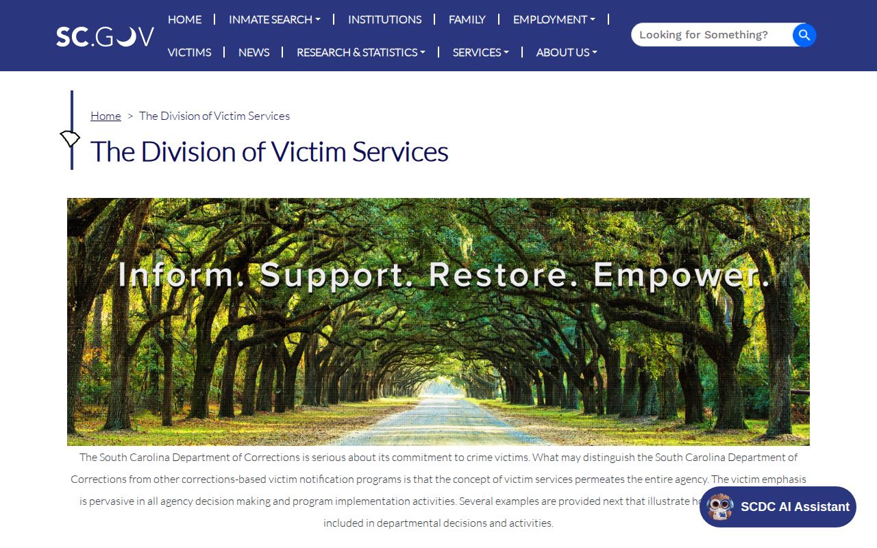 SCDC SC VINE phone services for Chesterfield County release checks