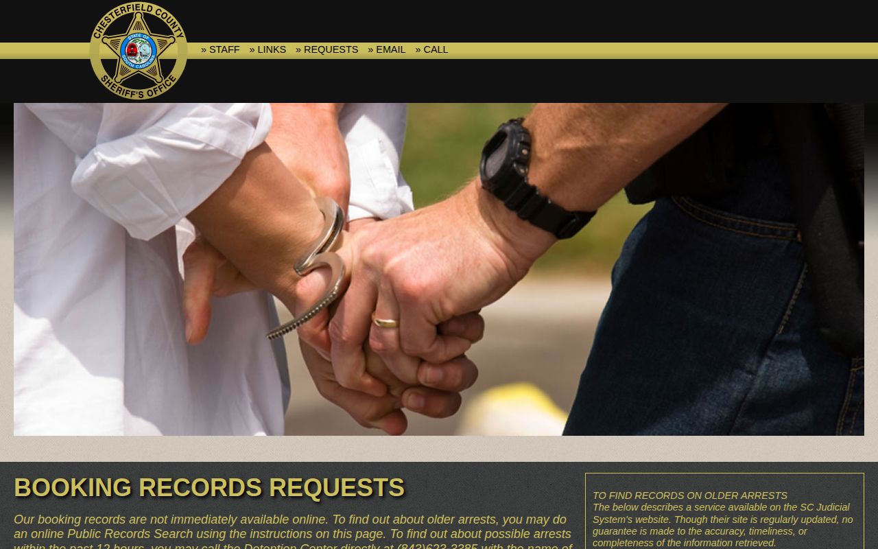 Chesterfield County released inmate booking records request options