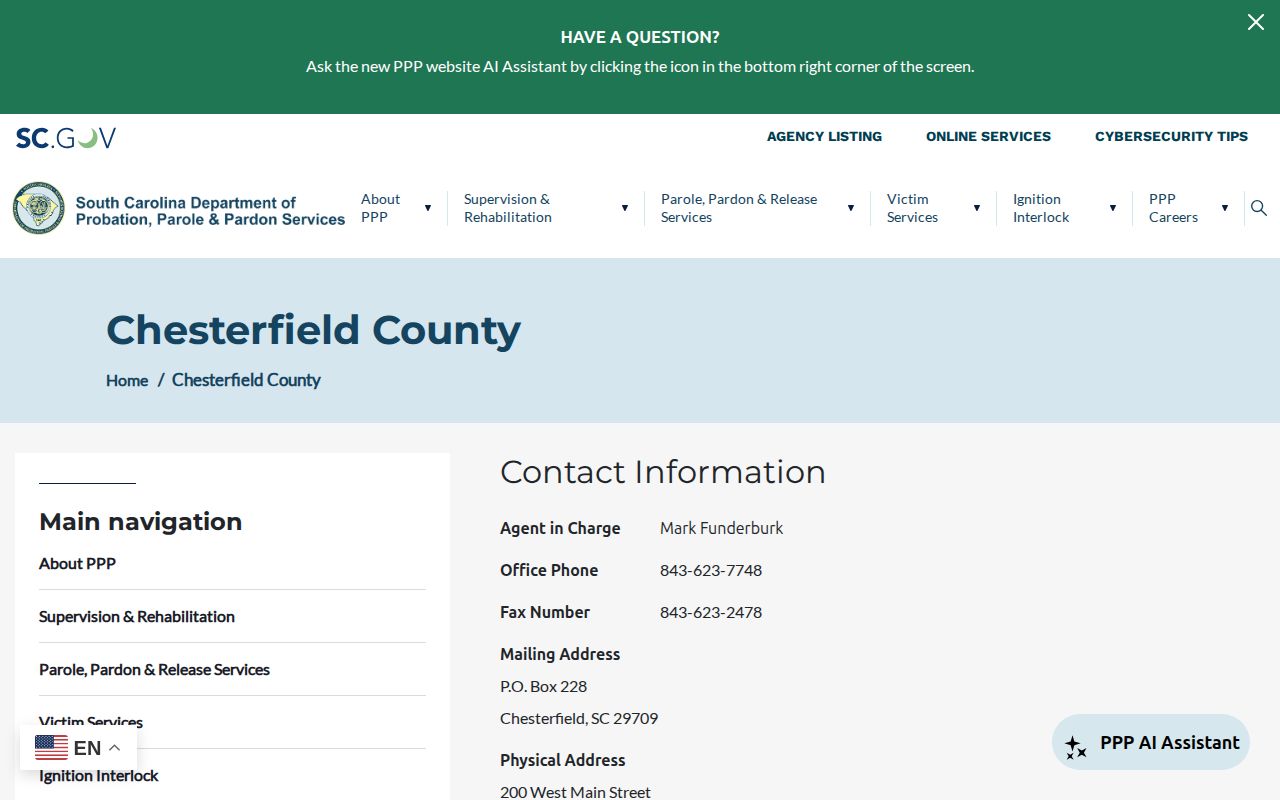 Chesterfield County parole and probation office supervision categories