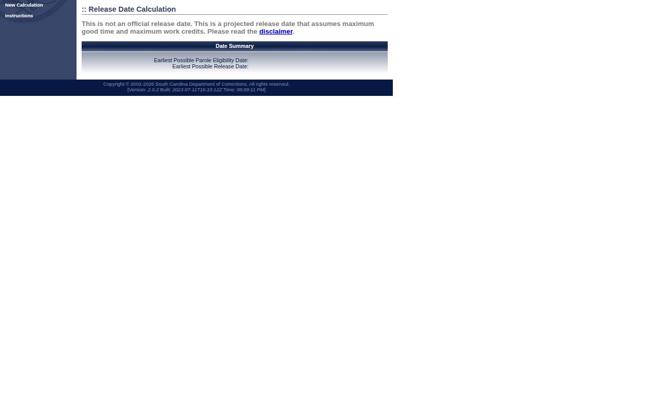 SCDC release date calculator limits for Chesterfield County projected release dates